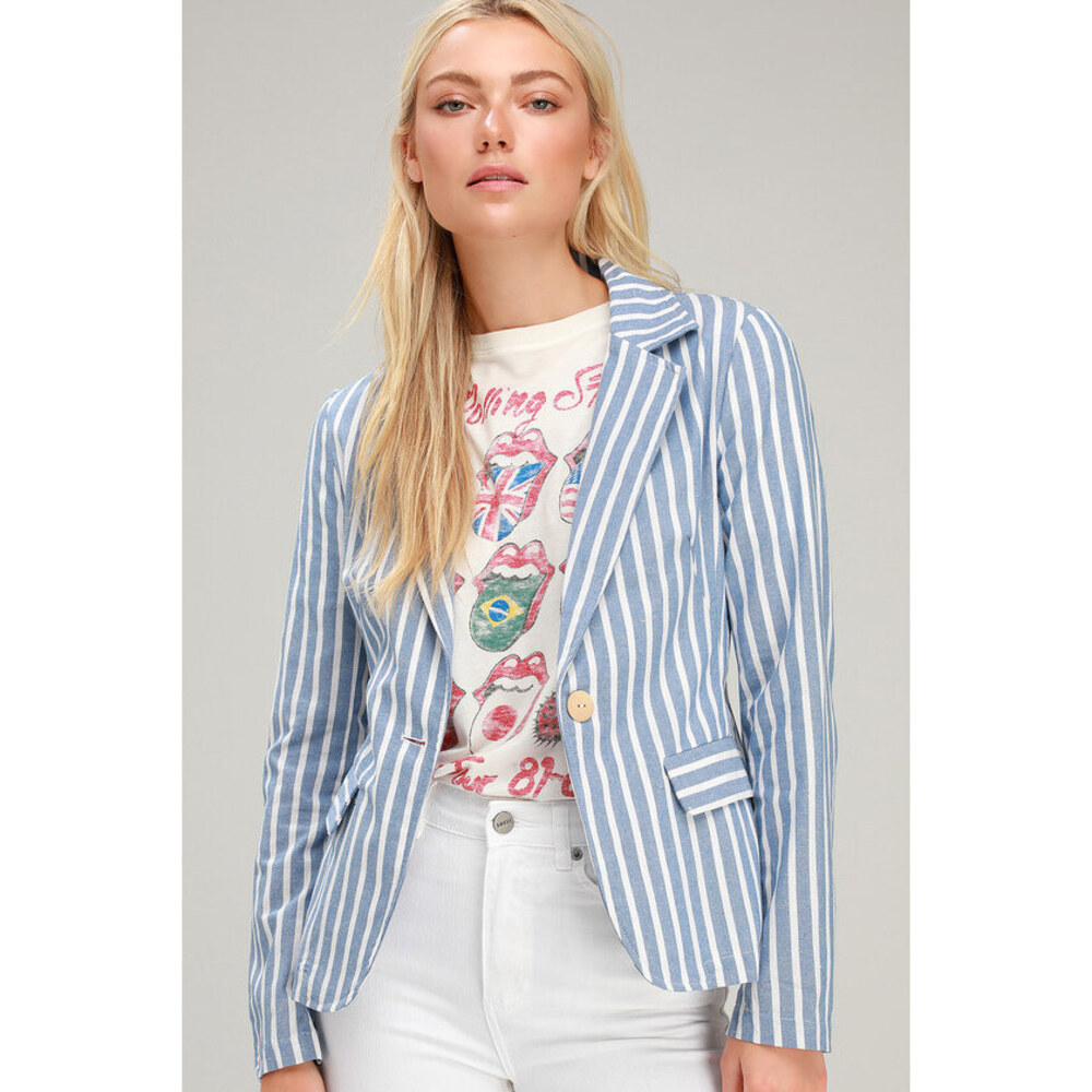 Lulus Halladay Light Blue Striped Blazer - Size M